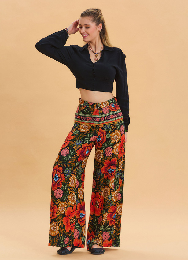 High Waist Loose Cut Black Palazzo Trousers 4538